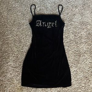 Motel Rocks Angel Rhinestone Black Velvet Dress